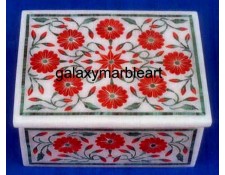 Coral inlaid marble jewelery box-RE34112